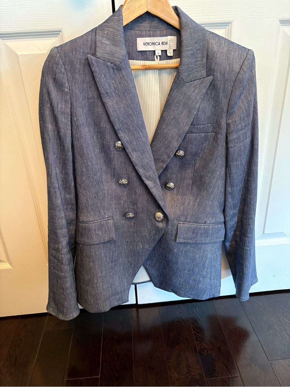 Veronica Beard Double-Breasted Blue Denim Blazer 10